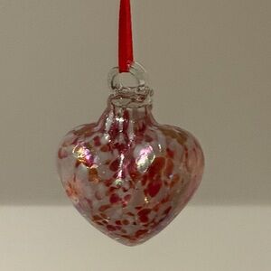 Christmas Red and White Glass Heart Ornament